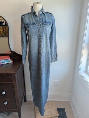Zara Blue Denim Ling Sleeve Maxi Dress